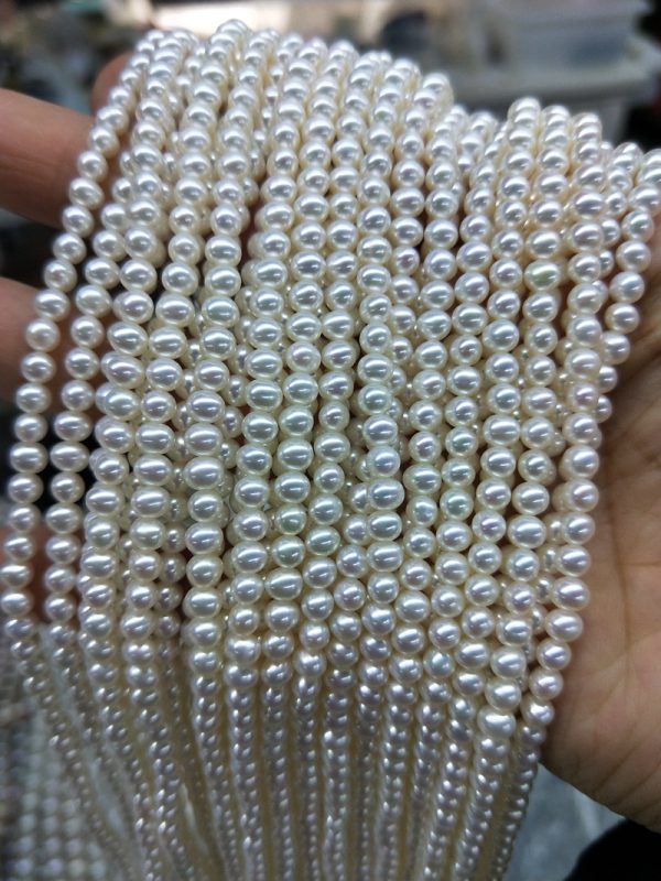 small size 4mm potato round high luster bright white cultured freshwater pearl strands loose type for making jewelry - Image 2