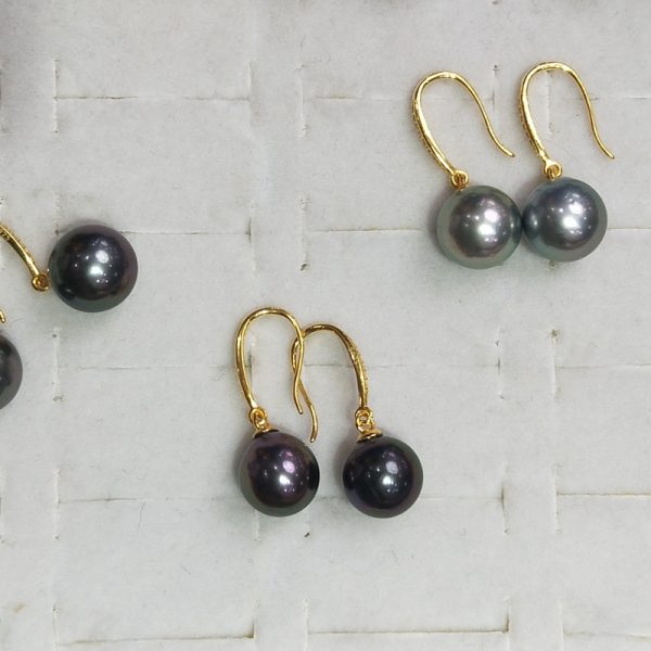 new arrivals 9mm black round tahitian pearl drop earrings with gold plated sterling siver - Image 2