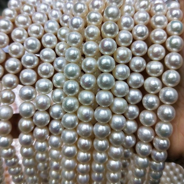 Classic Pearl Choker material 16 inch white freshwater off round pearl beaded strands 8mm - Image 3