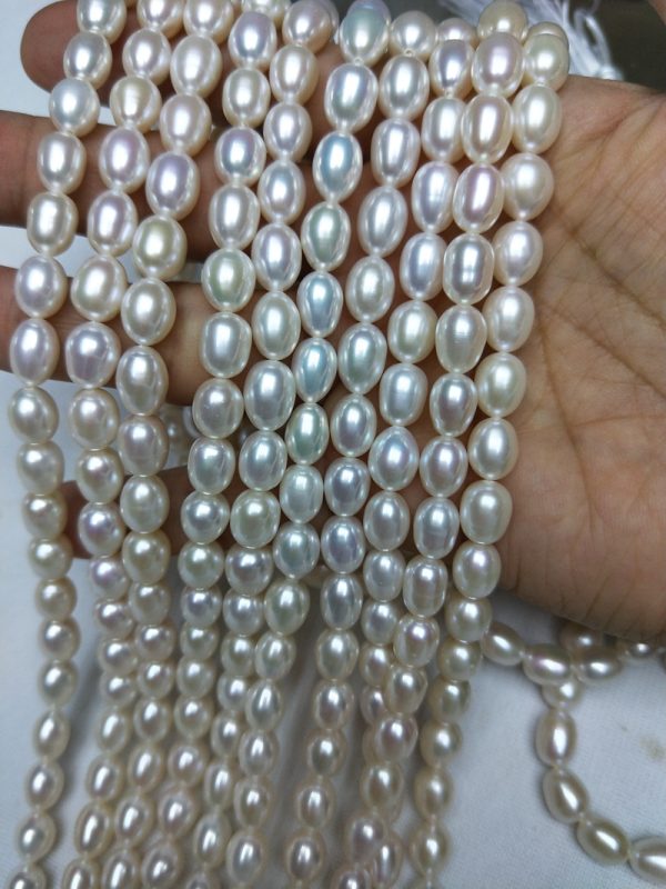very high luster 7mm rice shaped freshwater cultured pearl loose strands for Triple Strand necklace - Image 2