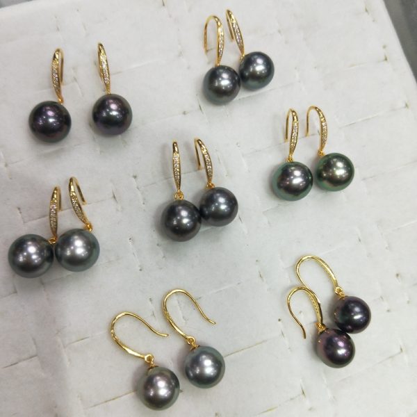 new arrivals 9mm black round tahitian pearl drop earrings with gold plated sterling siver
