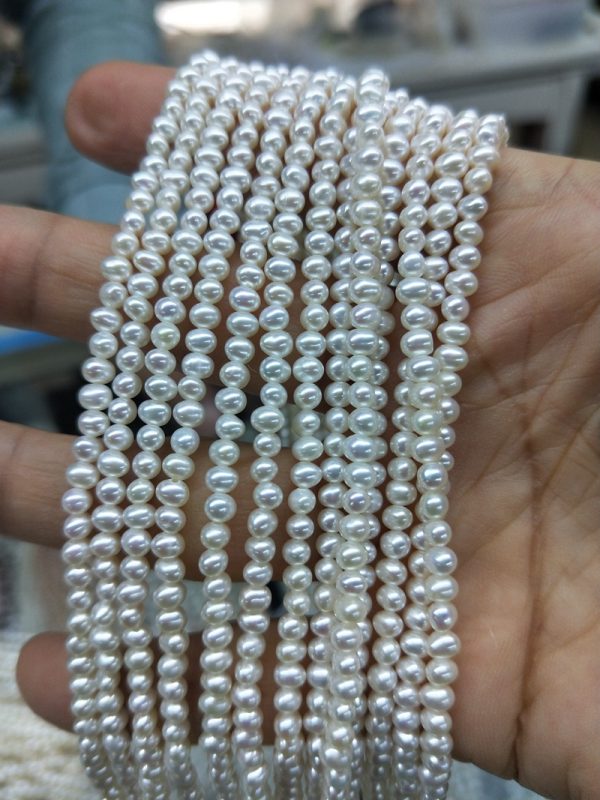 small size 4mm potato round high luster bright white cultured freshwater pearl strands loose type for making jewelry - Image 3