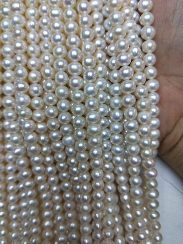 5-6mm small cultured white pearl strands Knotted Gemstone Necklaces for bridal jewelry - Image 4