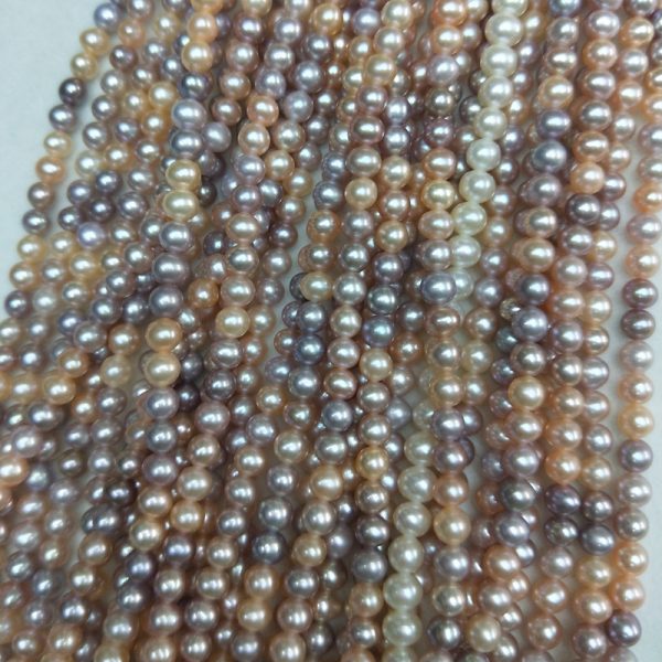 5-6mm potato round shaped multicolor Natural freshwater cultured pearl strands 16 inch - Image 3