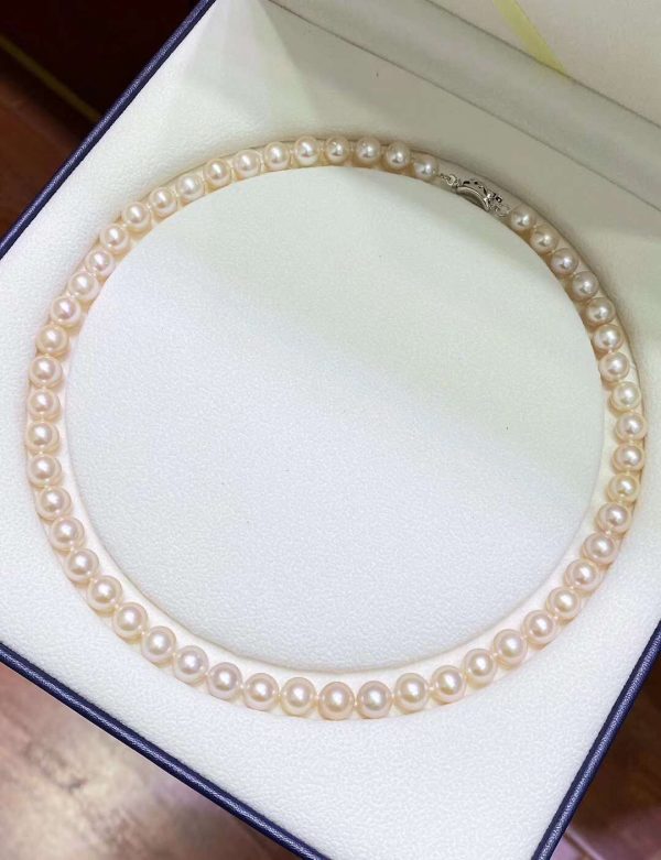 sterling silver 8 MM White Freshwater Pearl Necklace - Image 3