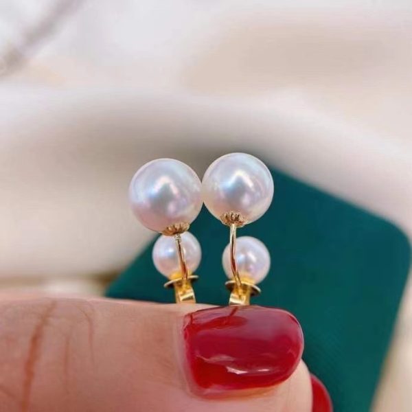 Gold Vermeil sterling silver double freshwater Pearl Earring stud 5mm 8mm - Image 5