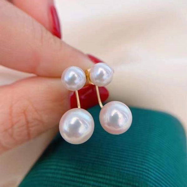 Gold Vermeil sterling silver double freshwater Pearl Earring stud 5mm 8mm - Image 4