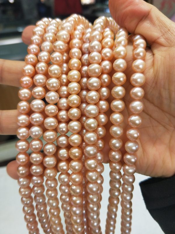 natural rose freshwater 7mm off round cultured pearl strands for wholesale - Image 2