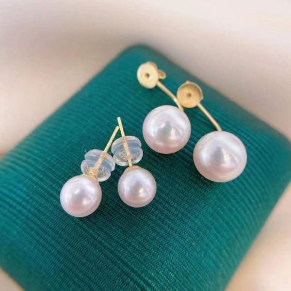 Gold Vermeil sterling silver double freshwater Pearl Earring stud 5mm 8mm - Image 3