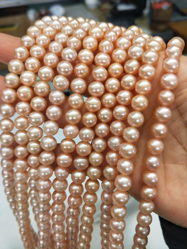 natural rose freshwater 7mm off round cultured pearl strands for wholesale - Image 3