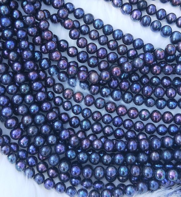 dyed black peacock freshwater potato round shaped loose pearl strands 16 inch - Image 4