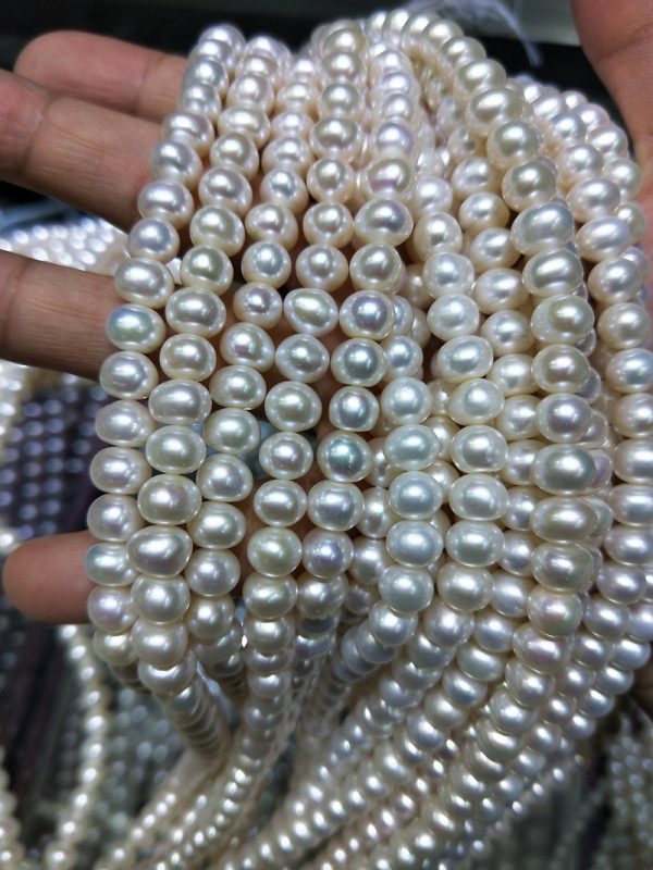 7mm button shape freshwater cultured pearl strands 16 inch loose strands - Image 3