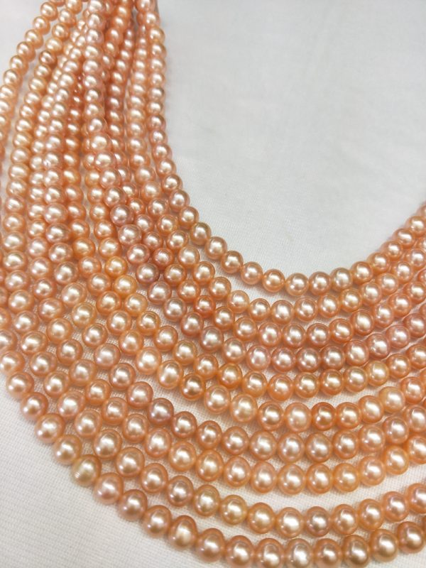 natural rose freshwater 7mm off round cultured pearl strands for wholesale - Image 5
