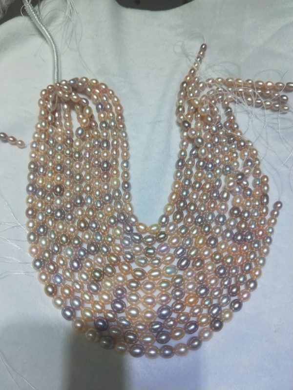 multicolor rice shaped freshwater loose pearl strands 5-8mm 15 inch - Image 2