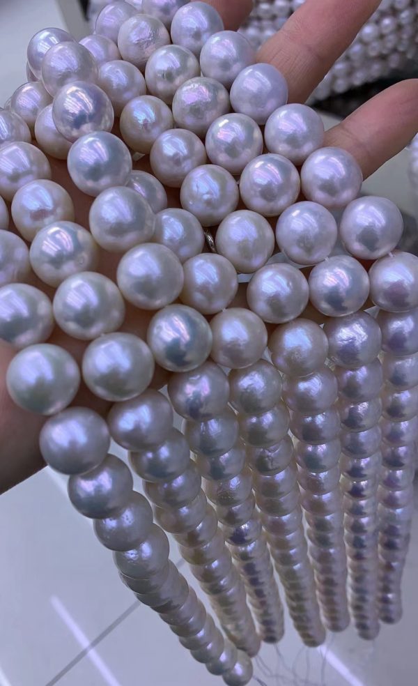 12-14mm natural white large size off round edison pearl strands 39cm