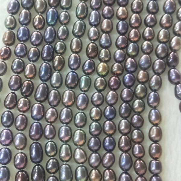 peacock freshater rice shaped pearl strand loose type 6mm 15 inch