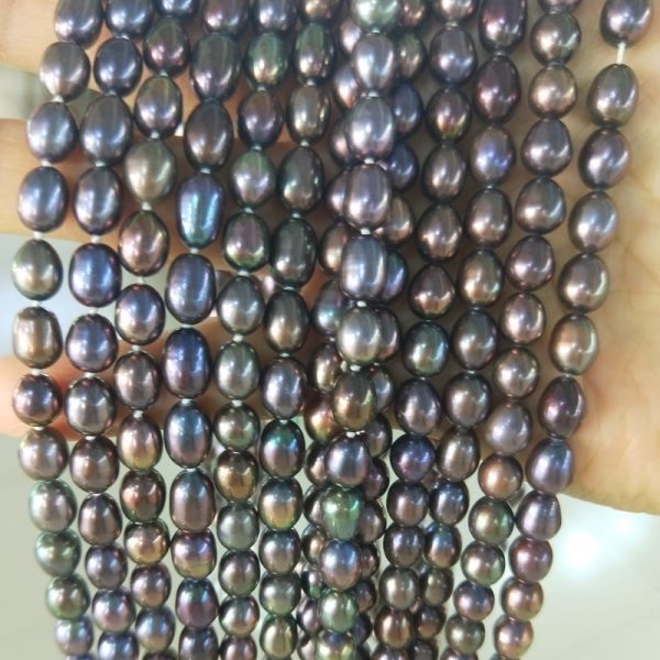 peacock freshater rice shaped pearl strand loose type 6mm 15 inch - Image 3