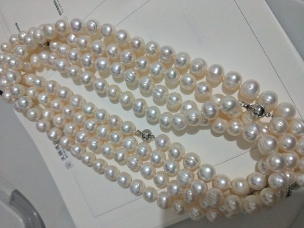 9-10mm high luster white freshwater ridges pearl strand choker necklace - Image 3