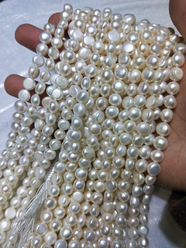 China Freshwater pearl White button shaped Pearls loose round button pearl strand on sale