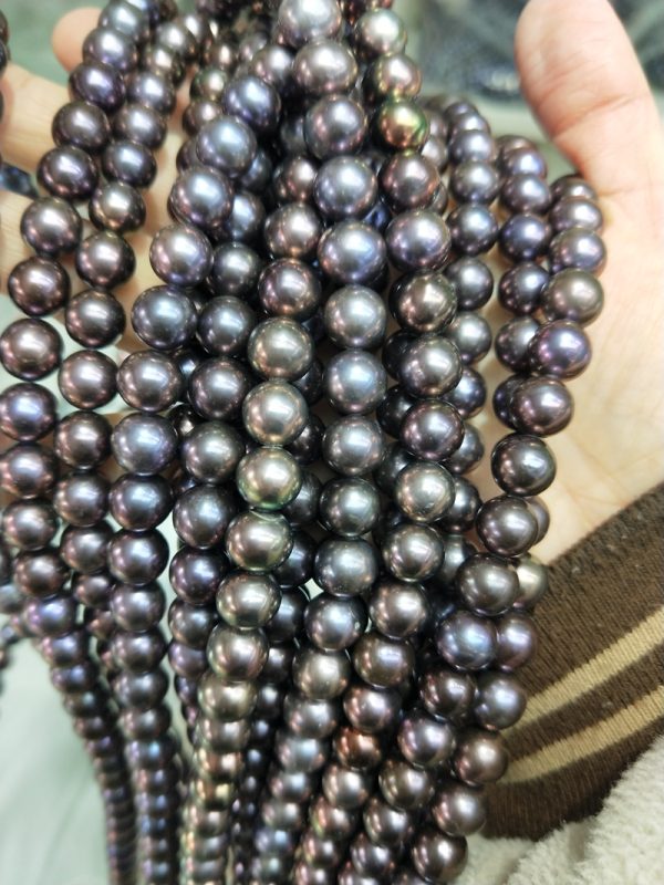 Dyed Black Cultured off Round Freshwater Loose Pearl strands 16 inch for Jewelry Making - Image 3