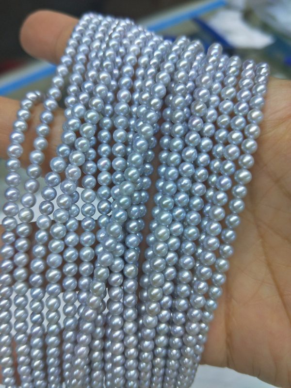 3.0-3.5mm cultured freshwater dyed grey pearl beaded strands 39cm