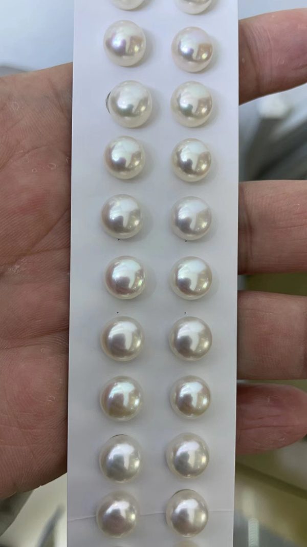 top quality 9mm button shaped freshwater cultured pearl beads pairs,price sell at10 pairs - Image 3