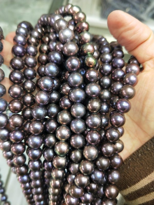 Dyed Black Cultured off Round Freshwater Loose Pearl strands 16 inch for Jewelry Making