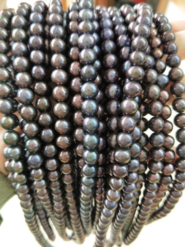 7mm peacock black natural freshwater off round beaded strand pearl - Image 4