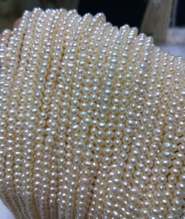Natural white Genuine Cultured Pearl 3-4mm potato round Freshwater Pearl Beaded strands for Jeweler - Image 3
