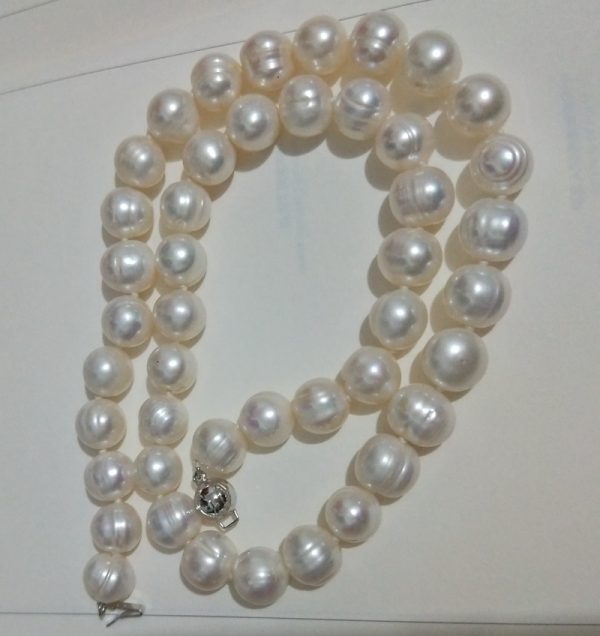 9-10mm high luster white freshwater ridges pearl strand choker necklace - Image 5