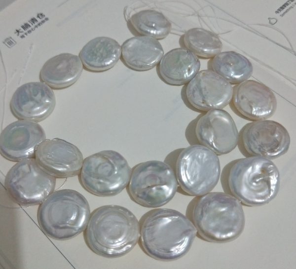 natural white large size 17mm nucleated freshwater coin shaped pearl beaded strands 39cm - Image 6