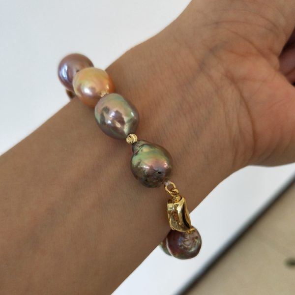 large size 13mm off round baroque shaped nucleated edison pearl bracelet multicolor - Image 3