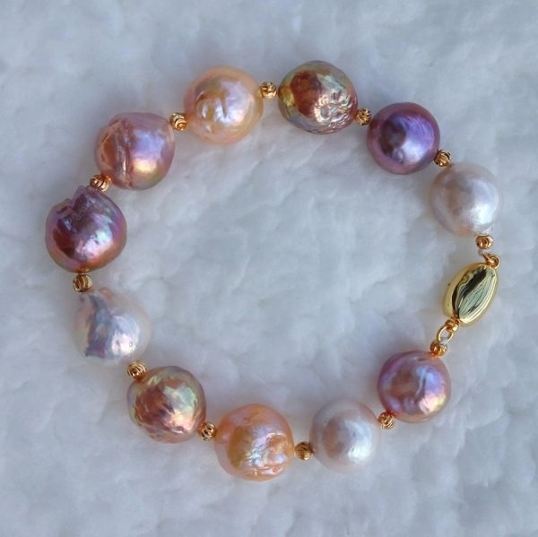 large size 13mm off round baroque shaped nucleated edison pearl bracelet multicolor - Image 4