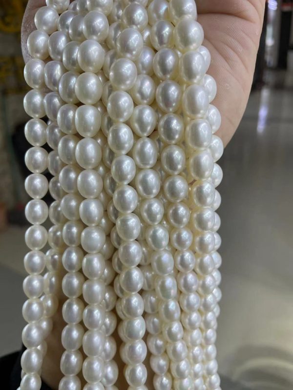 9-10mm white purple pink multicolor freshwater cultured rice pearl beaded strands 16 inch - Image 3