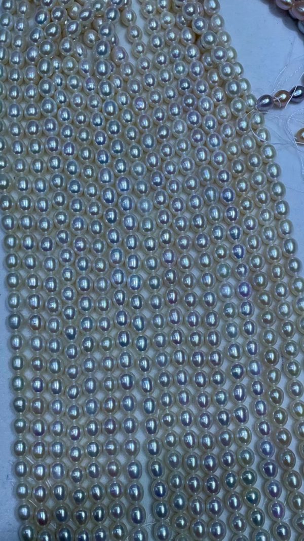 9-10mm white purple pink multicolor freshwater cultured rice pearl beaded strands 16 inch - Image 4