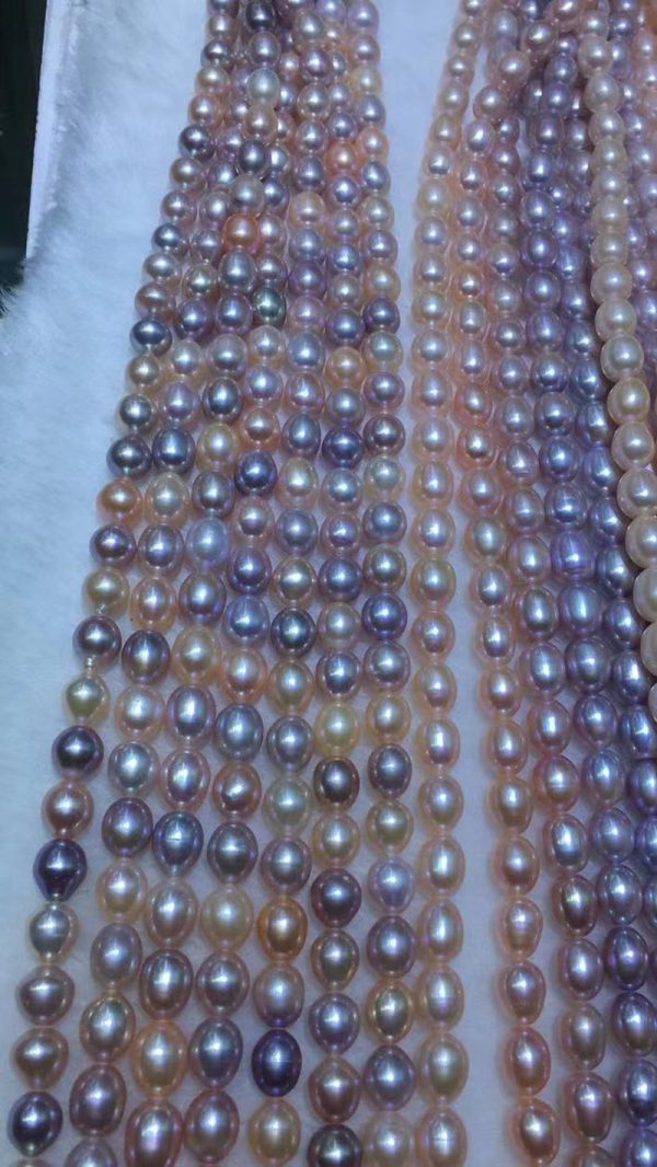 9-10mm white purple pink multicolor freshwater cultured rice pearl beaded strands 16 inch