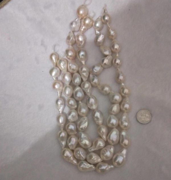 baroque drop shape white freshwater nucleated pearl beaded strands loose type 39 cm for wholesale - Image 3