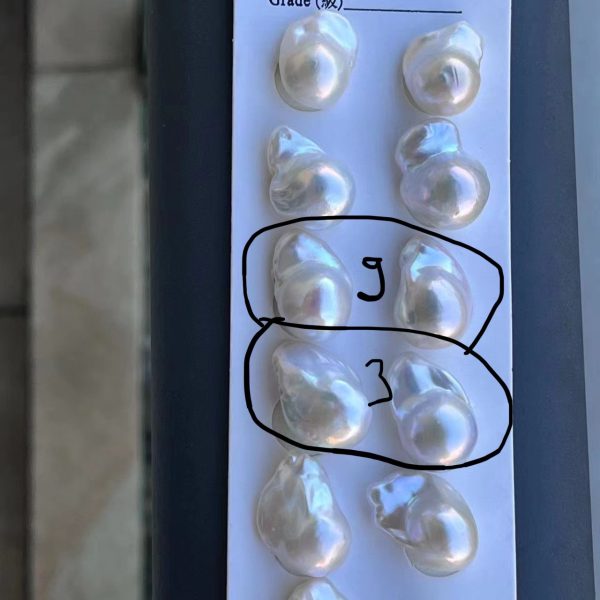 13x 22mm cream white cultured freshwater nucleated fireball pearl bead pairs for wholesale - Image 7