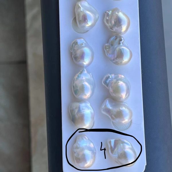 13x 22mm cream white cultured freshwater nucleated fireball pearl bead pairs for wholesale - Image 8