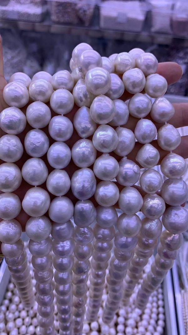 Large Pearl DIY Necklace Jewelry natural white drop shaped 11-14mm nucleated edison freshwater pearl strands - Image 3