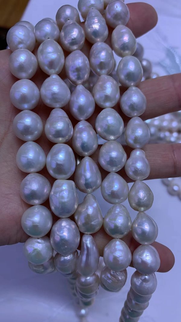 Large Pearl DIY Necklace Jewelry natural white drop shaped 11-14mm nucleated edison freshwater pearl strands - Image 5