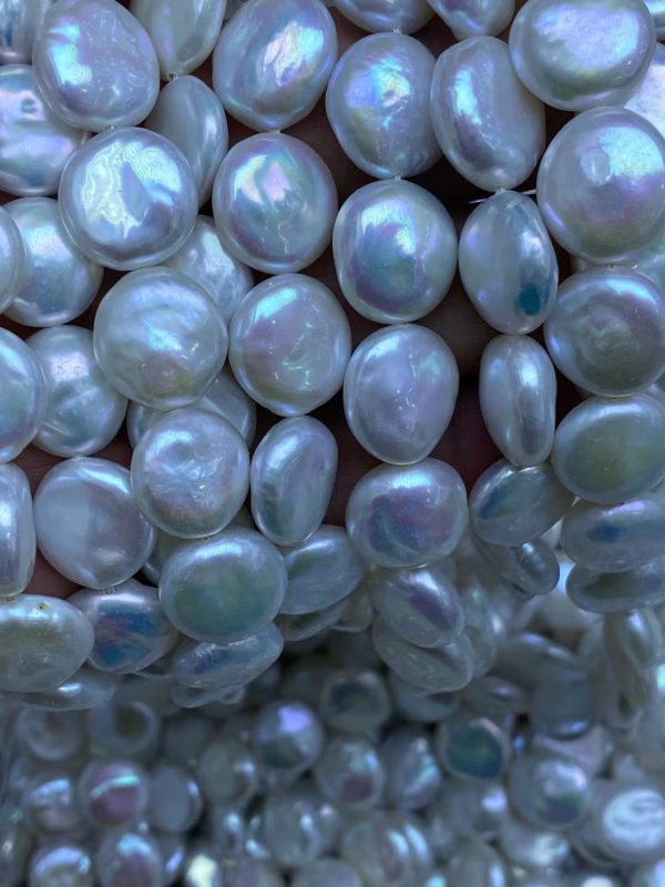 12-13mm white coin shaped freshwater cultured pearl bead strings loose type for making jewelry - Image 3