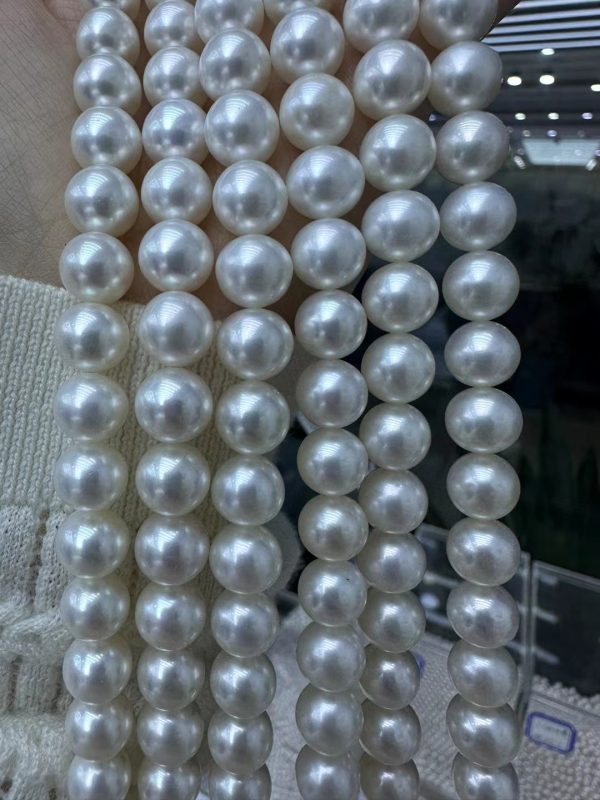 Large Round Pearl White Natural Cultured Pearl Beads Strand 15 Inches Jewelry Making Beads - Image 3