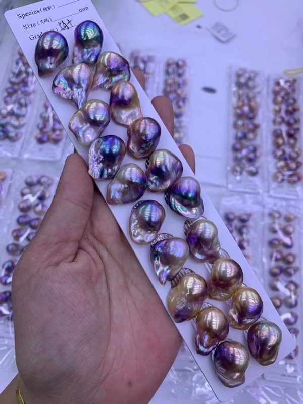 natural beautiful purple real loose Fireball pairs huge freshwater Baroque Pearls sell per pair - Image 4