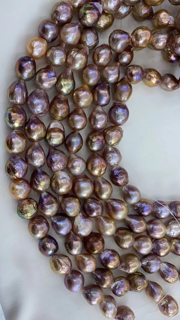 metallic purple large freshwater cultured wrinkle ripple pearl beaded strands 12-13mm wholesale - Image 4