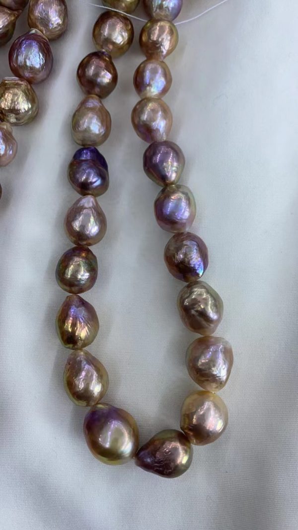 metallic purple large freshwater cultured wrinkle ripple pearl beaded strands 12-13mm wholesale - Image 5