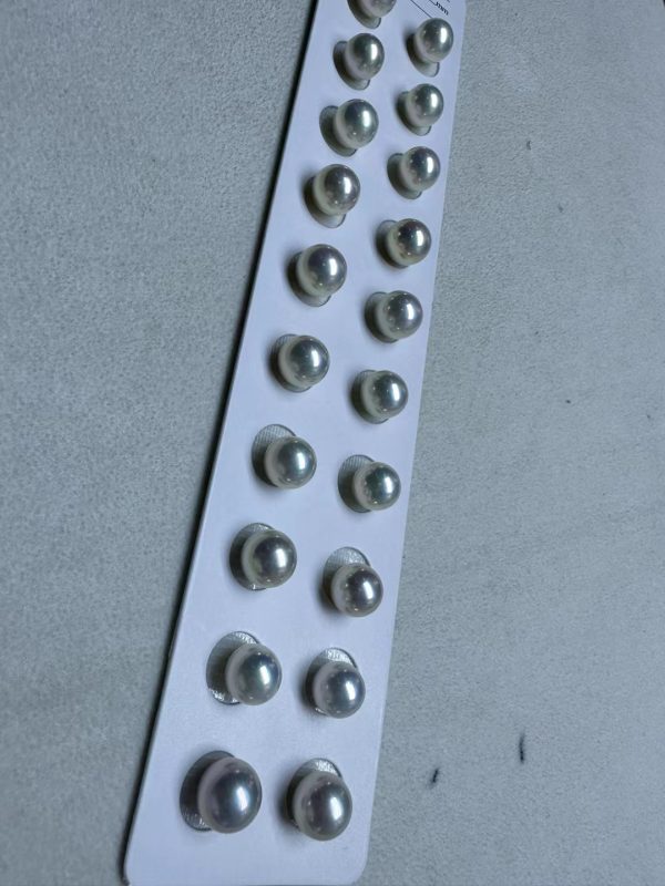high grade bright 9-10mm round freshwater white pearl pairs for making earrings studs - Image 3