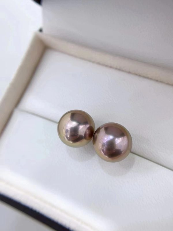 Edison Freshwater Pearl Earrings large Lavender round pearl bead stud earrings with sterling silver - Image 5