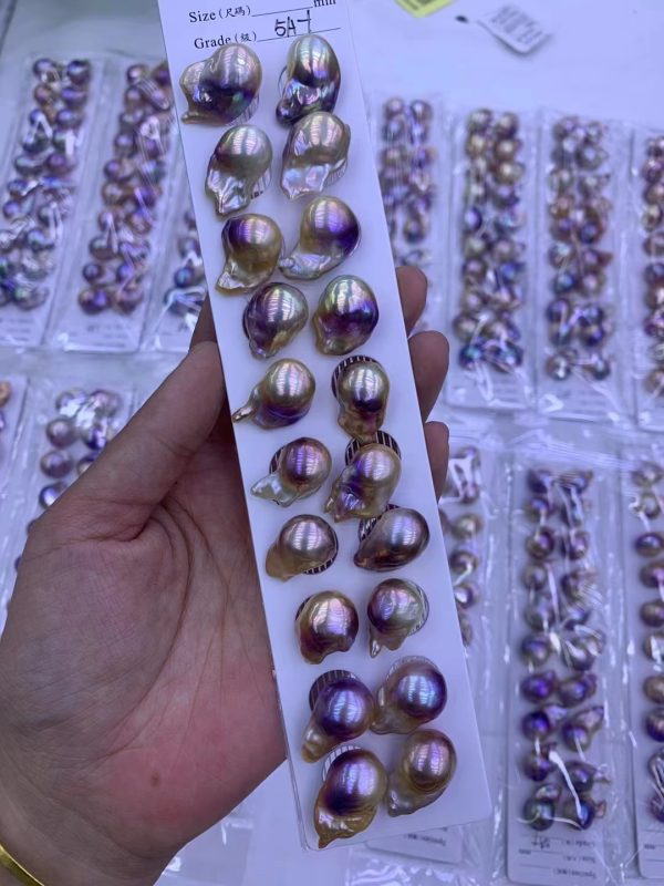 natural beautiful purple real loose Fireball pairs huge freshwater Baroque Pearls sell per pair - Image 7