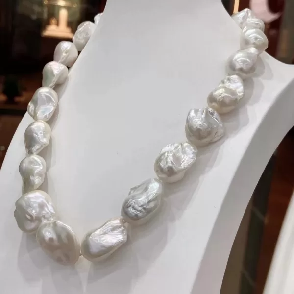 High end White Color Large Size Nucleated Flame Ball Shape Baroque Pearl Necklace Freshwater 100% Natural Pearls - Image 7